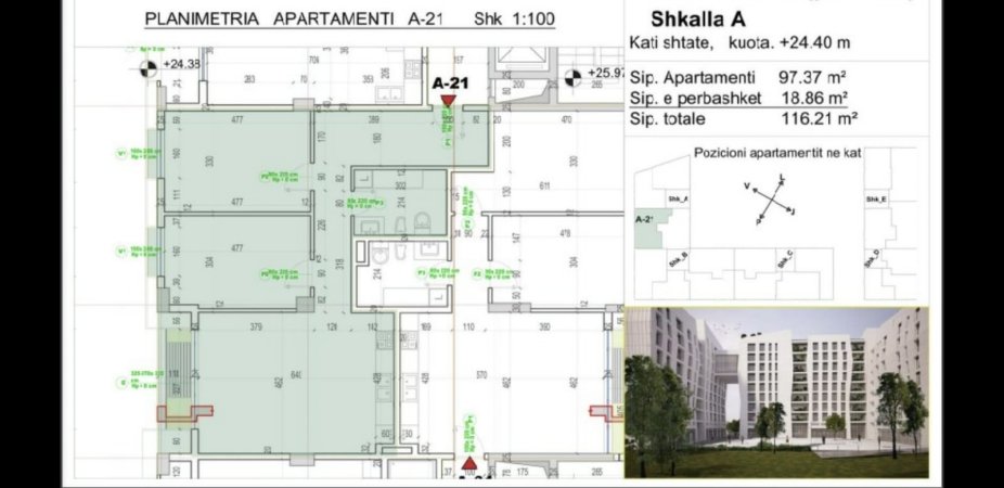 Shitet apartament 2+1 , 116.21 m2  te Residenca Porcelani 151.000 euro