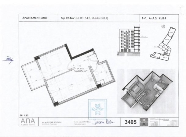 Tirane, shitet apartament 1+1+A+BLK Kati 4, 62 m² 109,900€ (Rruga P. Budi)