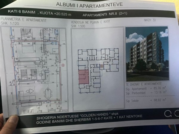 Tirane, shitet apartament 2+1 Kati 6, 99 m² 104.000 € (Paskuqan)