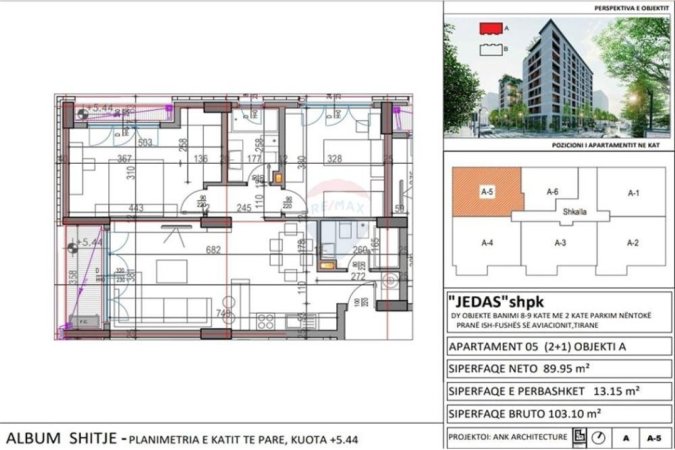 Tirane, shitet apartament 2+1 Kati 1, 103 m² 159.000 € (Fusha e Aviacionit)