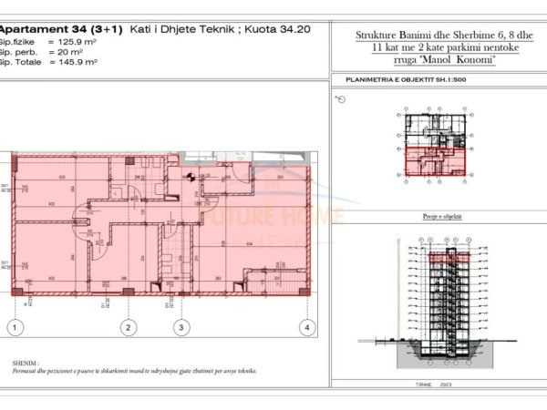 Tirane, shitet apartament 3+1+Ballkon Kati 10, 109 m² 350.160 € (Pazari i Ri)